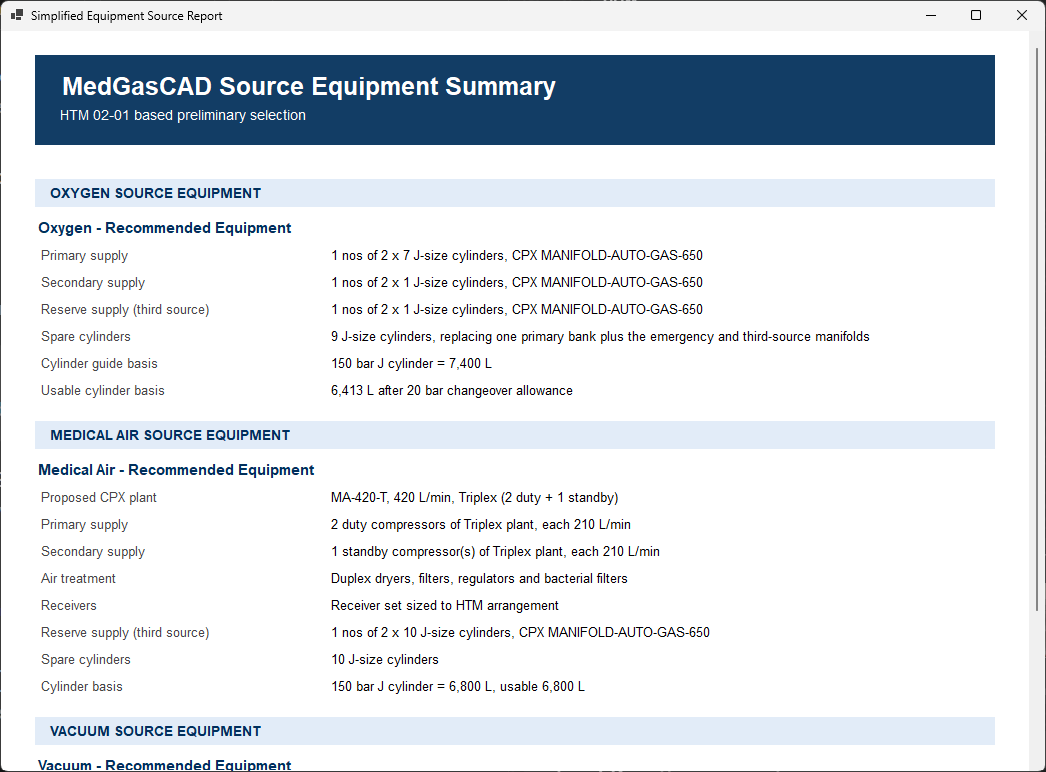 Source equipment summary report